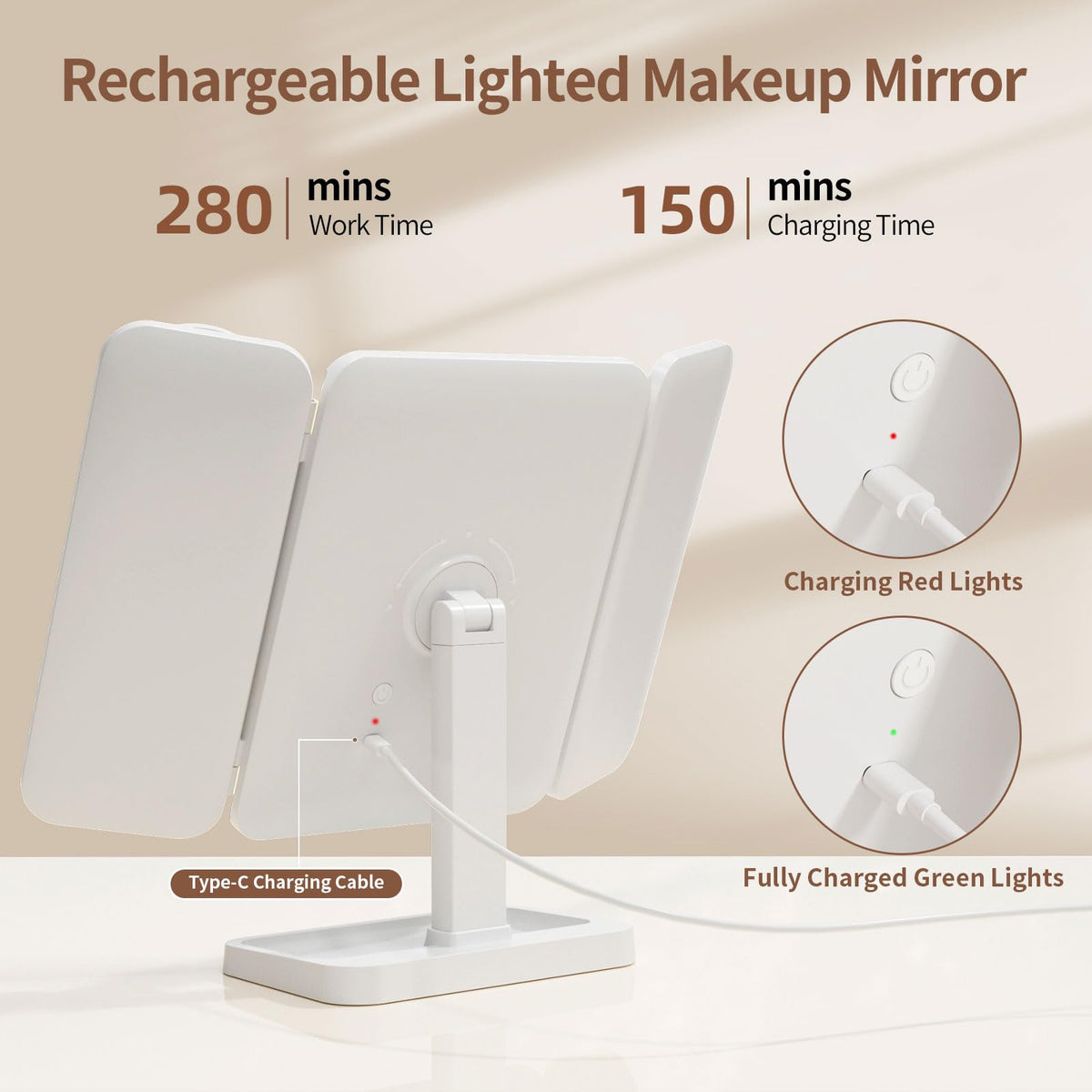 YGGPOQO compact folding makeup mirror for desks and drawers
