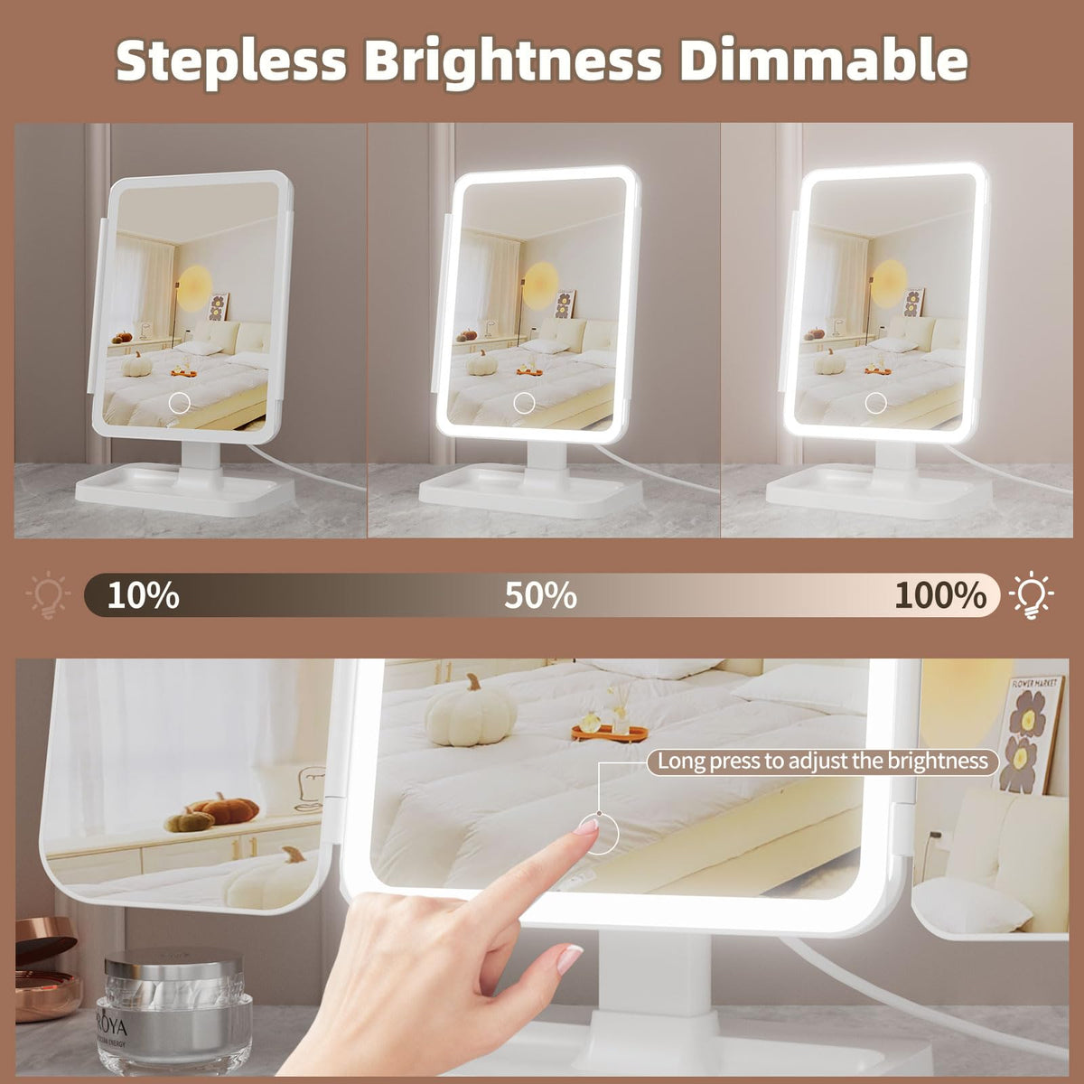 YGGPOQO makeup mirror offering 1X–10X magnification for precise details
