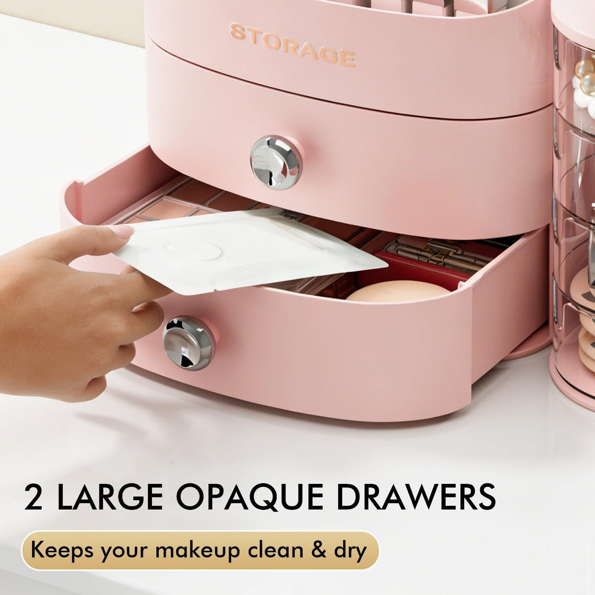 YGJT brushes and lipstick storage pink keeps daily essentials within reach.