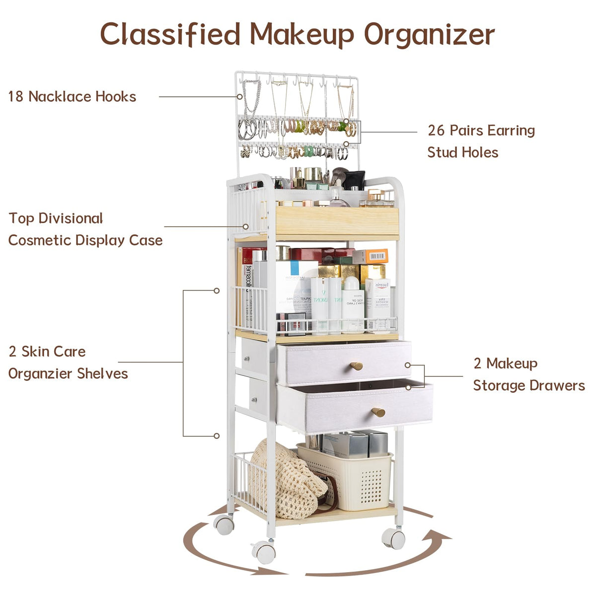 YGJT five-piece storage system keeps cosmetics organized and easy to locate