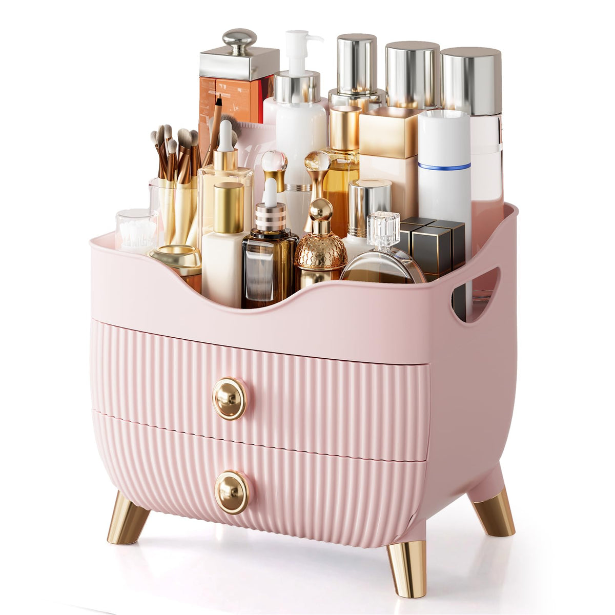 YGJT makeup organizer with large pink countertop storage and easy access
