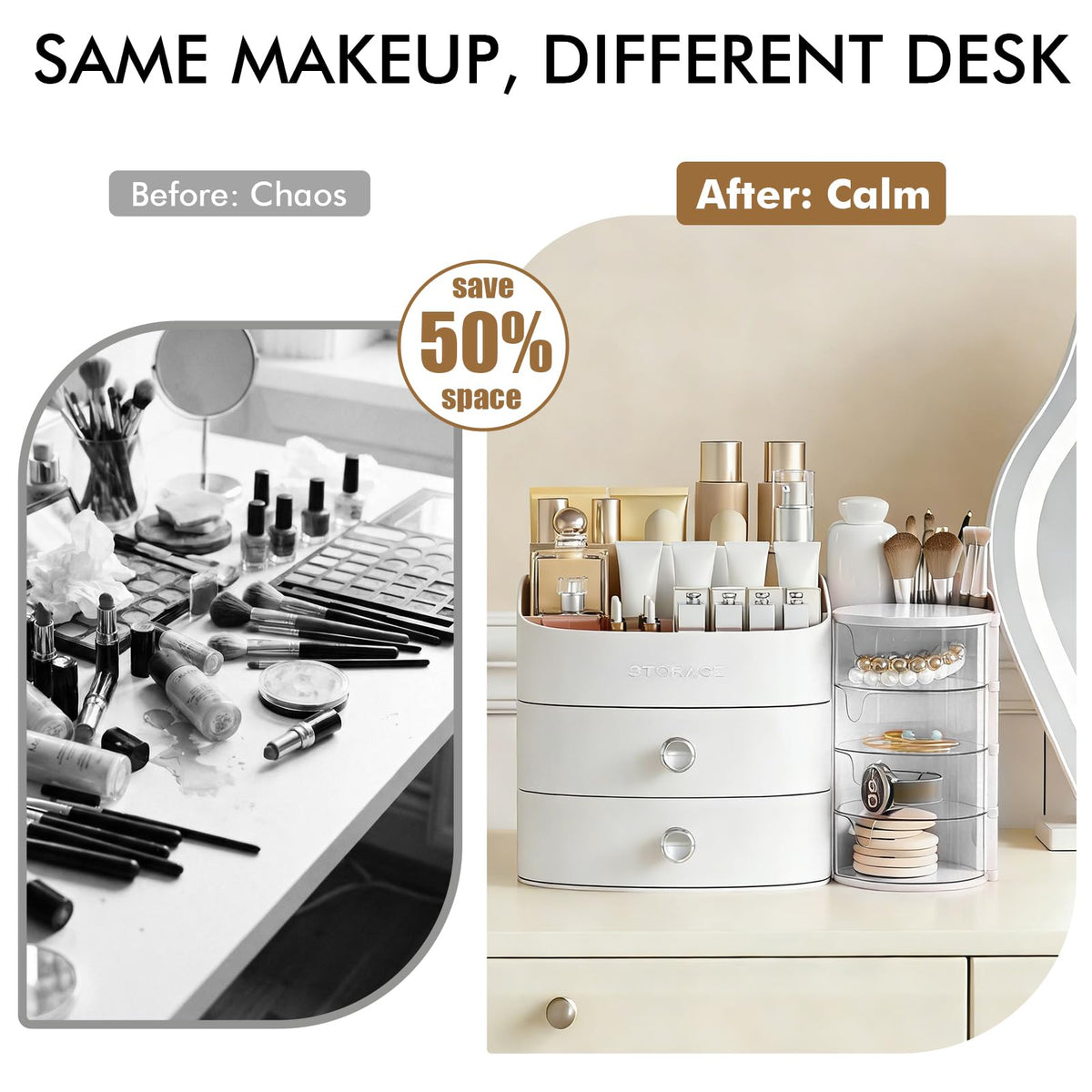 YGJT makeup organizer made from eco-friendly ABS for lasting everyday use.
