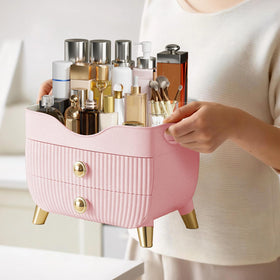 YGJT makeup organizer portable grip enables easy movement on vanity in pink