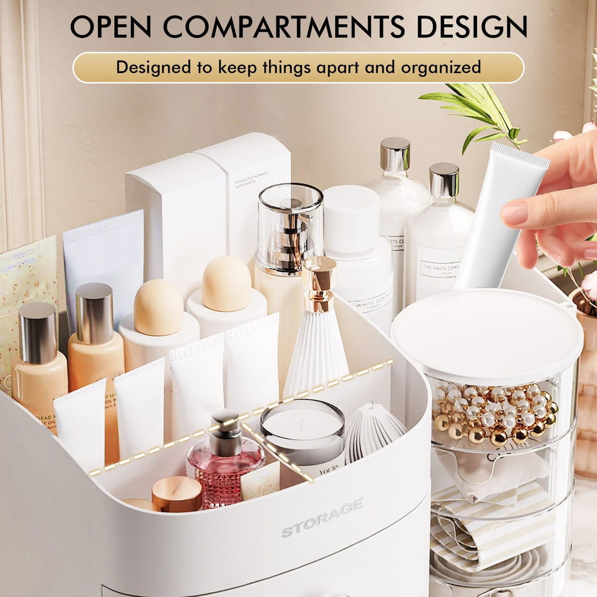 YGJT makeup organizer side view highlights its compact, durable design.