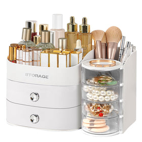 YGJT makeup organizer top compartment keeps cosmetics within easy reach.