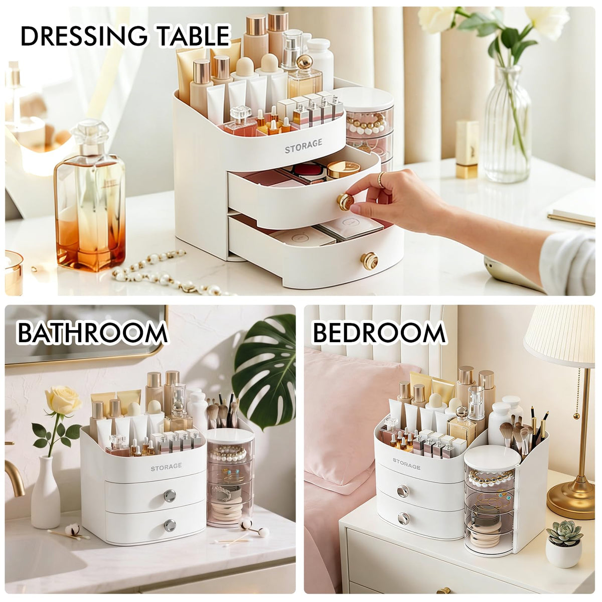 YGJT makeup organizer ideal for skincare, lipstick, and brushes on vanity.