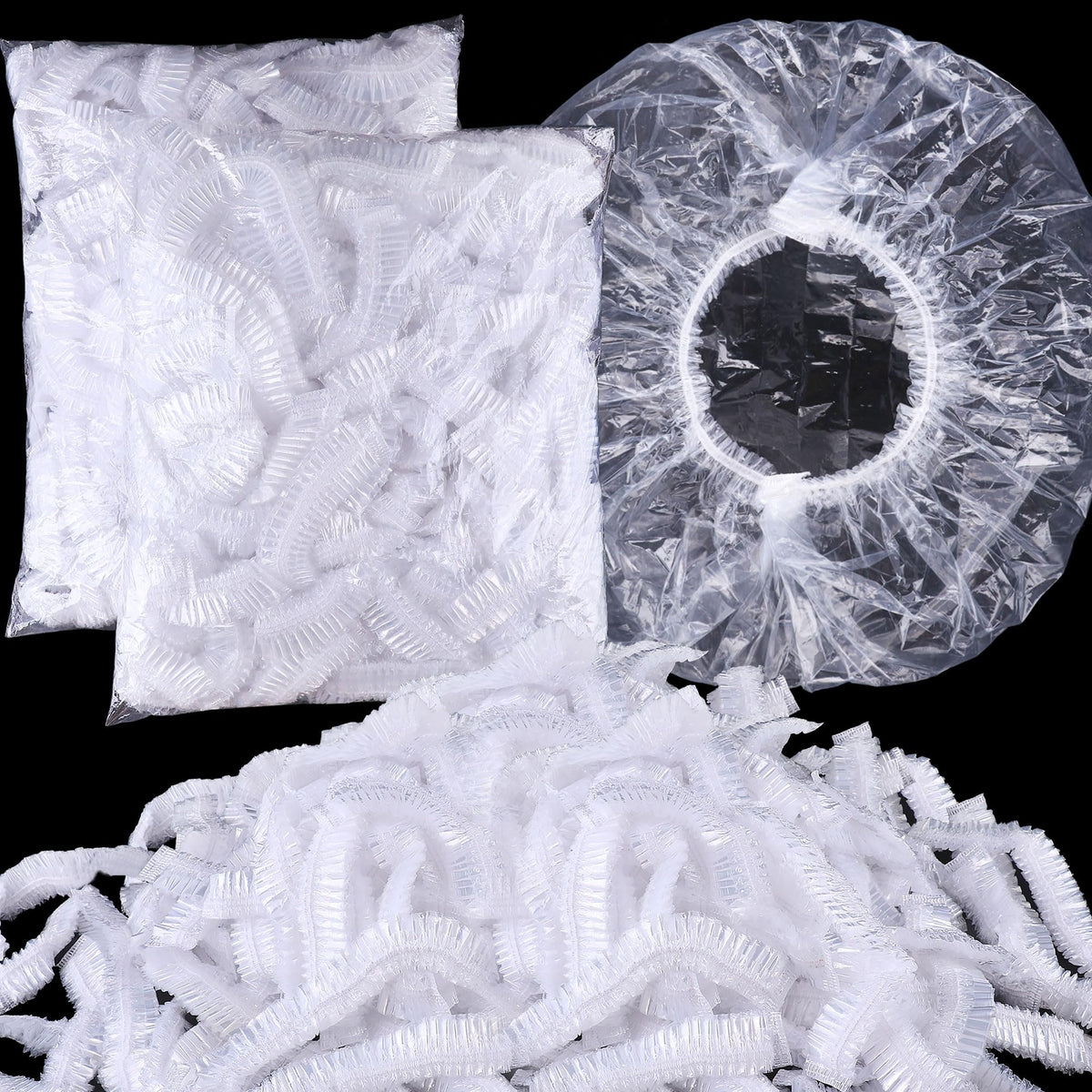 YGQQOY clear shower cap with elastic fit protects hair during showers.