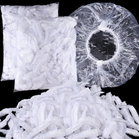 YGQQOY clear shower cap with elastic fit protects hair during showers.
