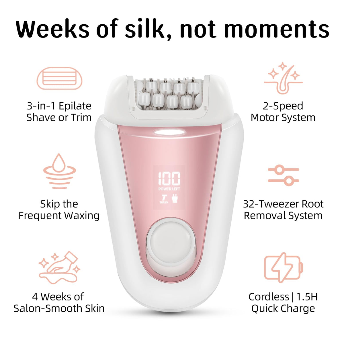 YHC Epilator cordless design for easy grooming anywhere.