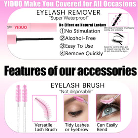YIDUO packaging contents with 888 lash clusters and accessories.