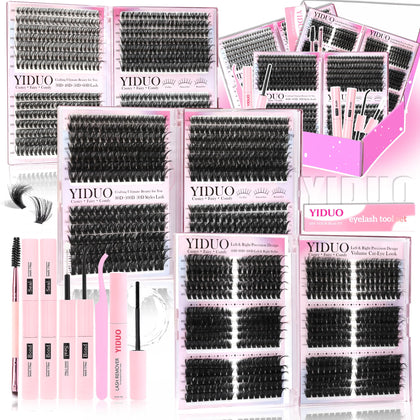 YIDUO six-styles lash clusters kit box enables organized at-home lash styling.