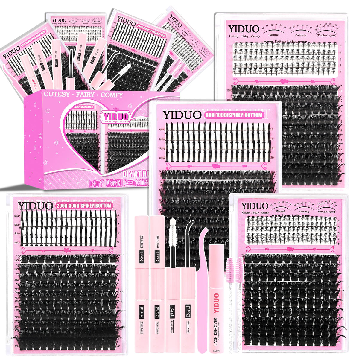YIDUO lashes clusters 960pcs kit front view for versatile at-home styling
