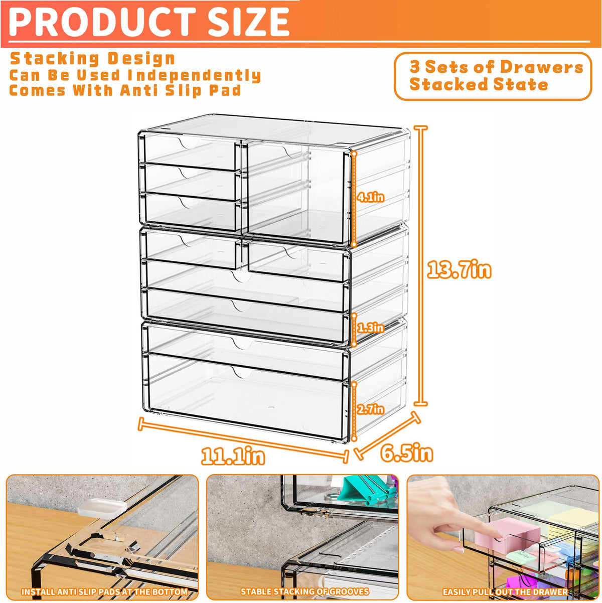 Yieach 10-drawer stackable set keeping small items neatly separated