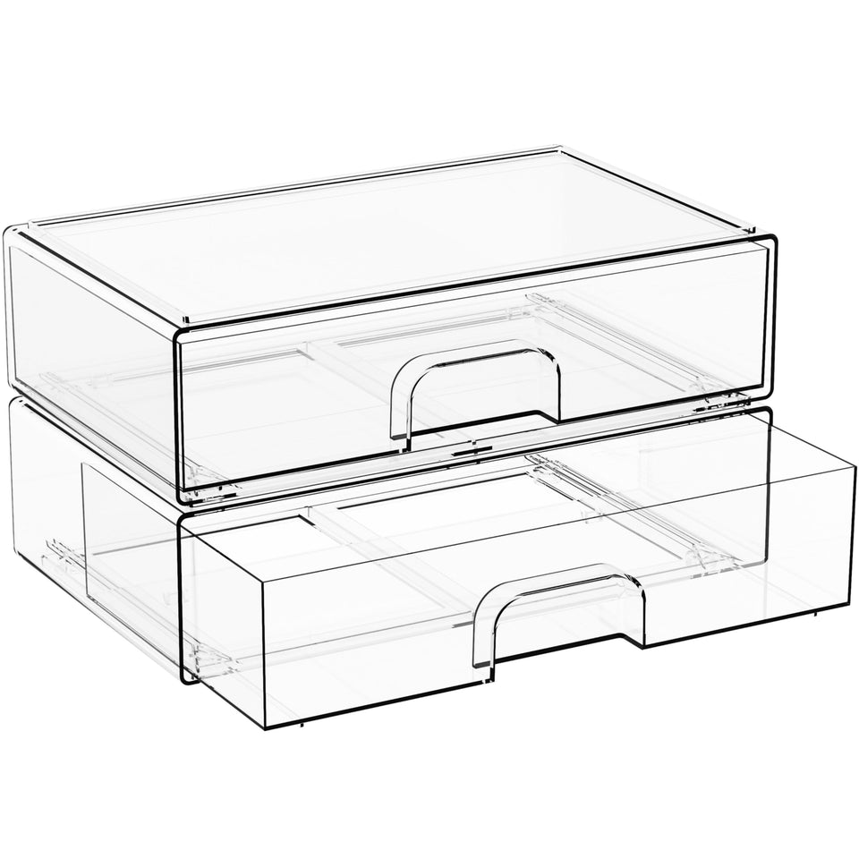 Yieach 2-pack acrylic drawer organizer, 12.2-inch wide for neat storage.