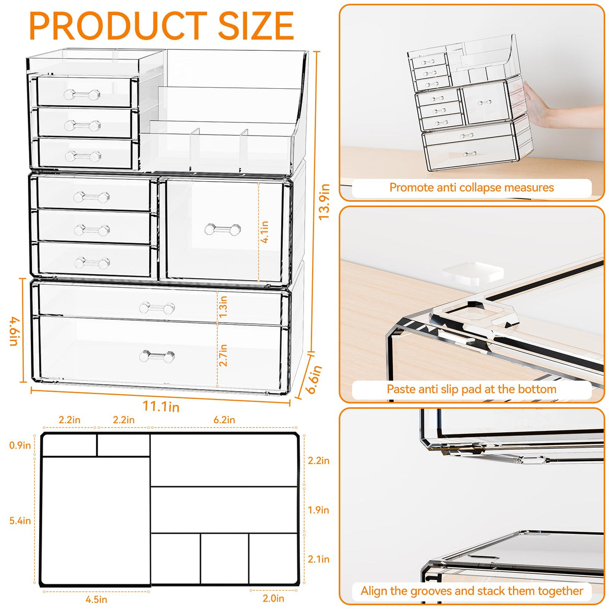 Yieach clear drawer 2 stores lip products and tools
