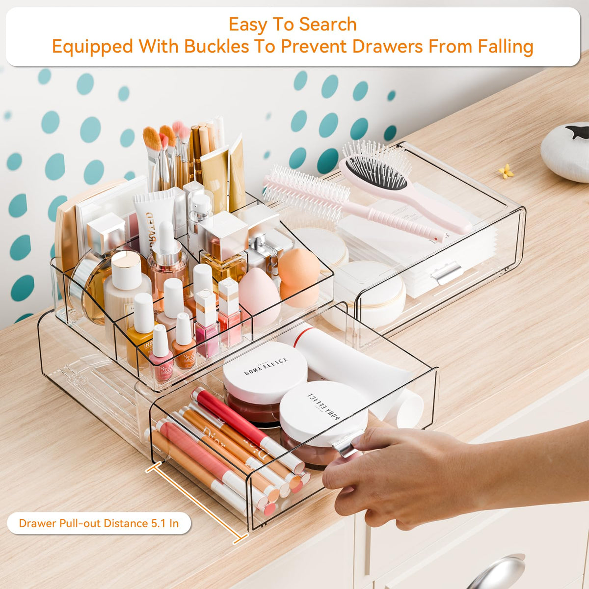 Yieach organizer drawers store palettes brushes and skincare items neatly