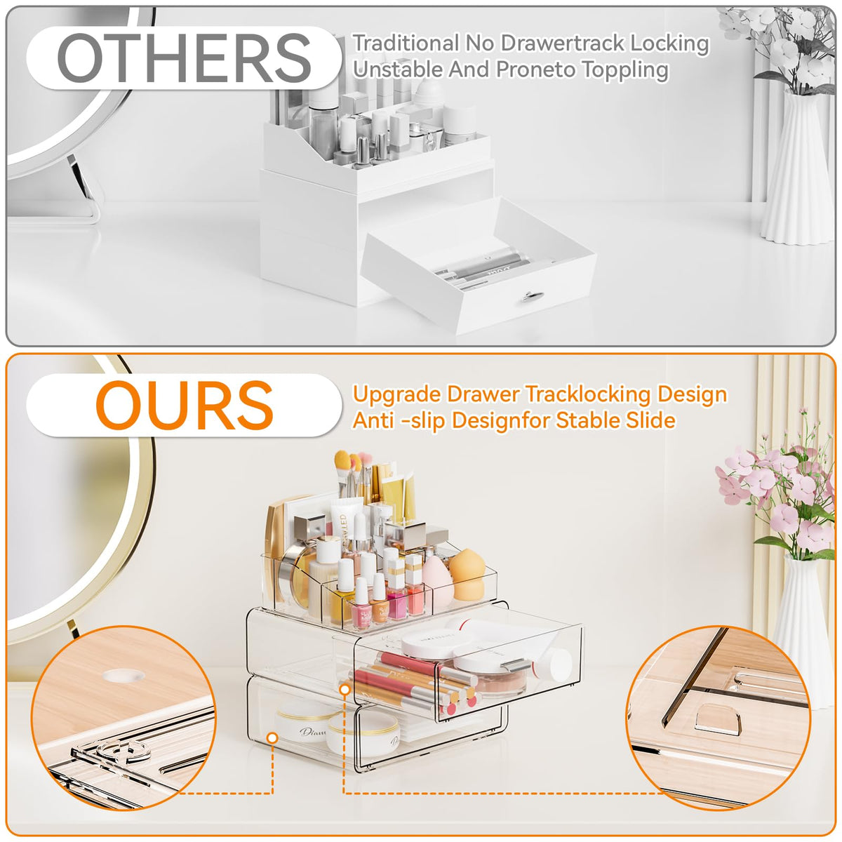 Yieach fits on dresser for skincare and makeup storage
