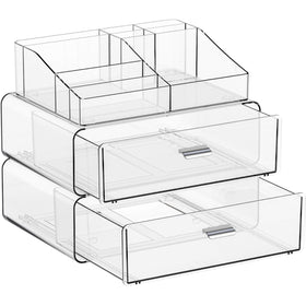 Yieach 3 tier acrylic organizer top tray for easy cosmetics access