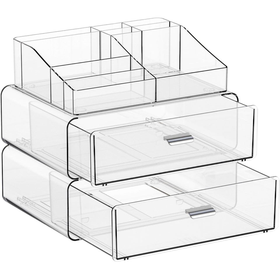 Yieach 3 tier acrylic organizer top tray for easy cosmetics access