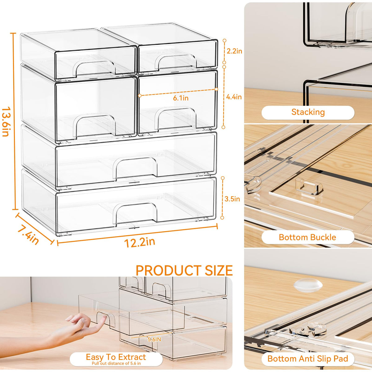 Yieach bathroom vanity organization demonstrates compact storage for cosmetics.
