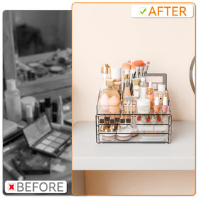 Yieach brush holder and skincare tray keep tools within easy reach.