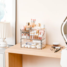 Yieach clear makeup organizer with five drawers stores palettes neatly