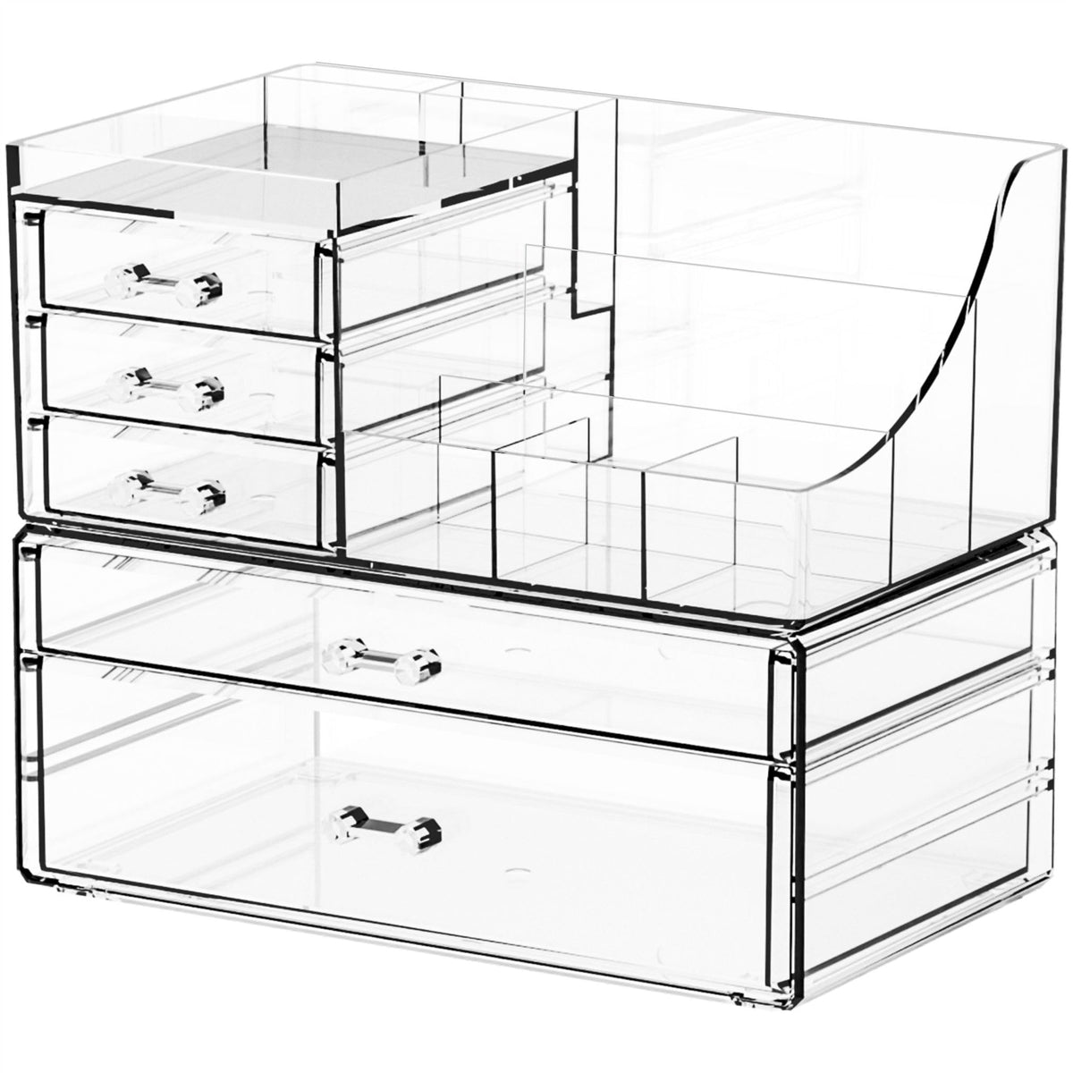 Yieach clear makeup organizer top compartment keeps brushes within reach