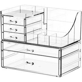 Yieach clear makeup organizer top compartment keeps brushes within reach
