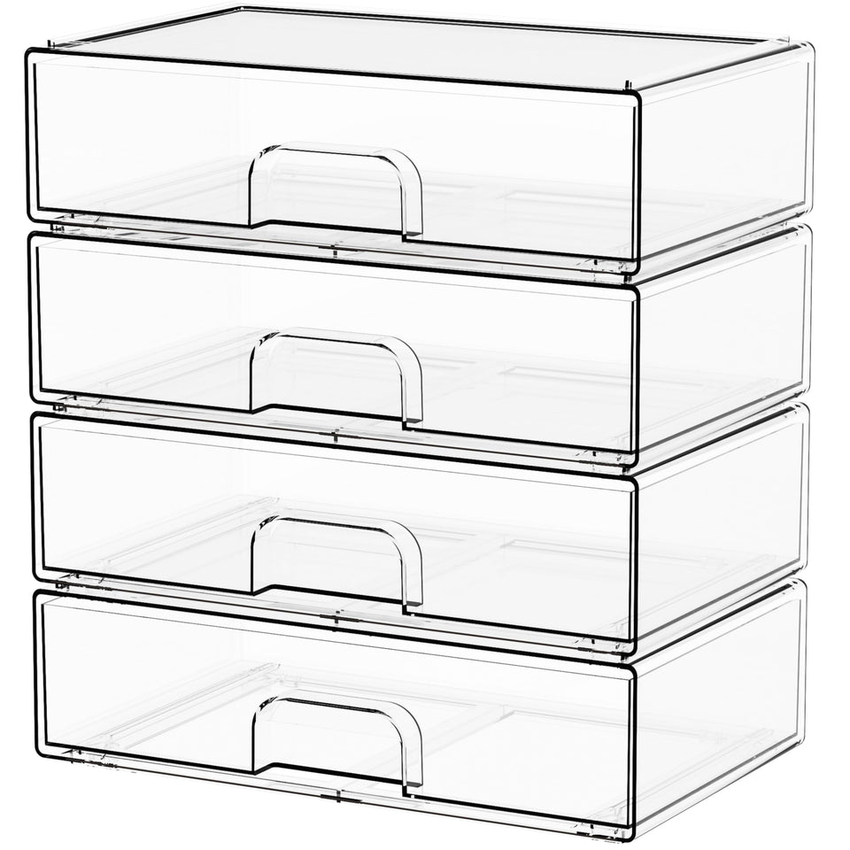 Yieach clear stackable drawers for cosmetics, keeping products visible