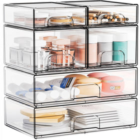 Yieach Clear Stackable Drawers front view for easy access and visibility.
