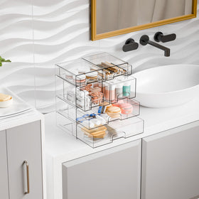 Yieach clear stackable drawers side view shows slim profile saves space.