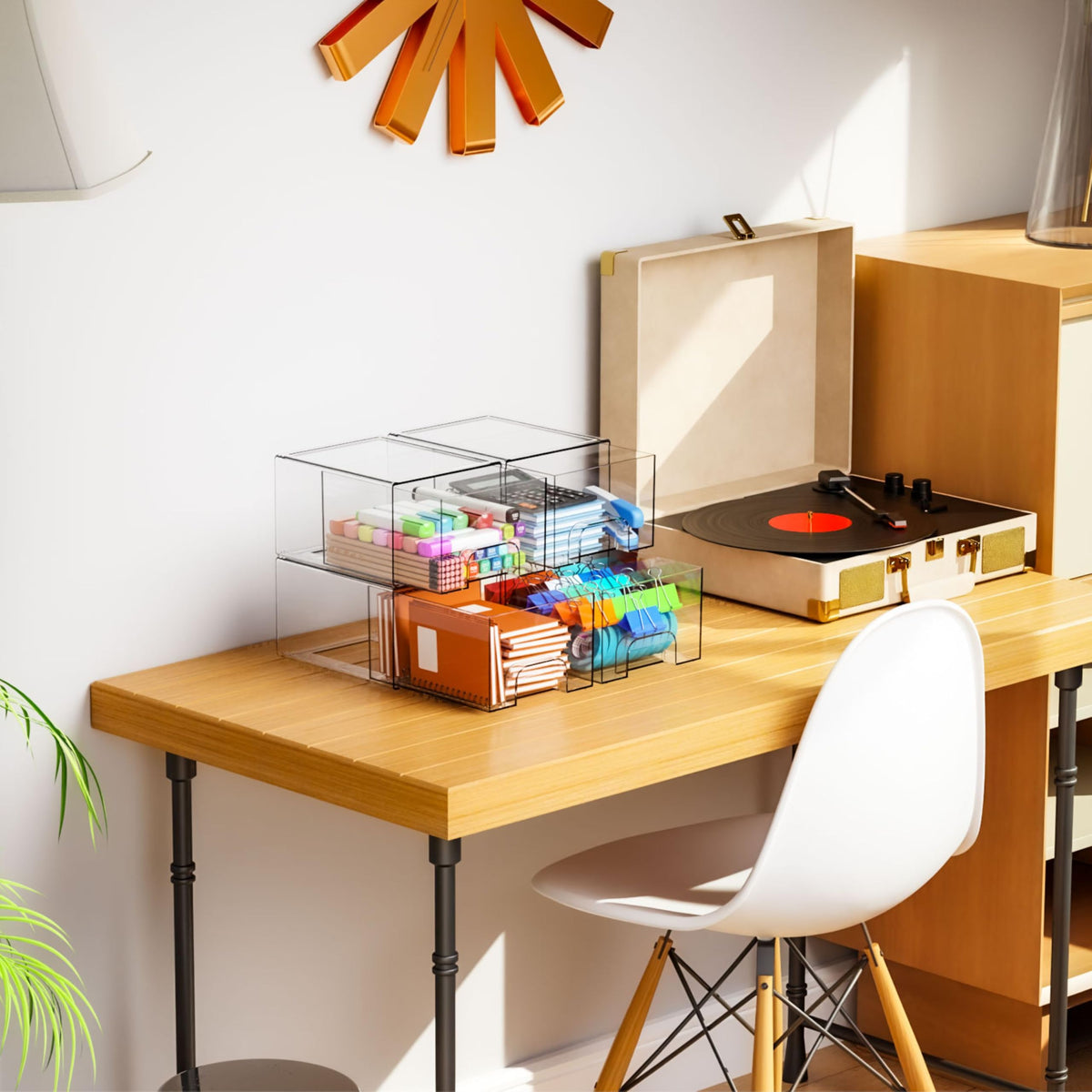 Yieach dorm organization for compact, neat spaces.