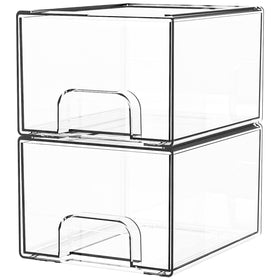 Yieach clear stackable drawers front view for cosmetics and medicine organization.