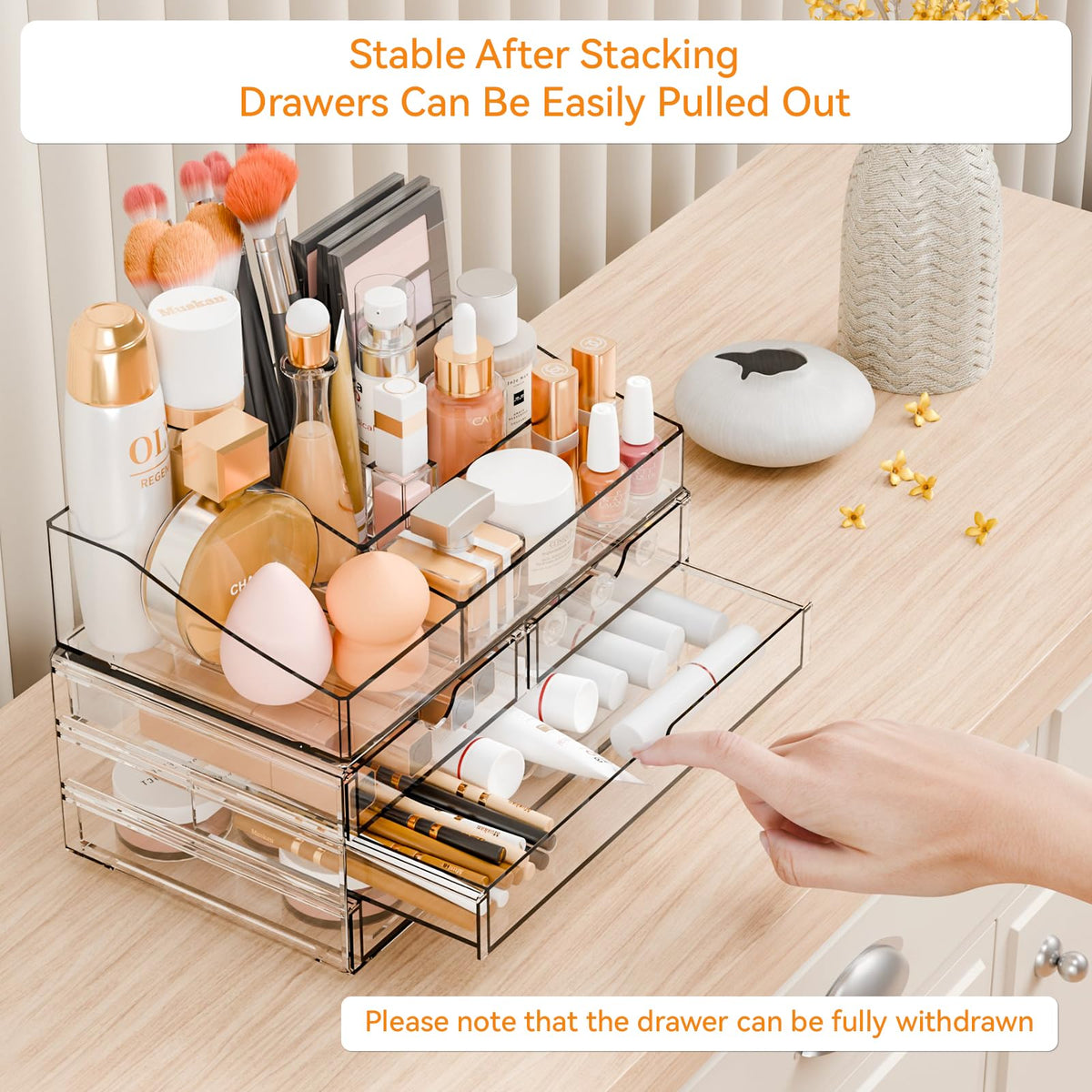 Yieach crystal-clear makeup storage lets you spot lipsticks and brushes at a glance.