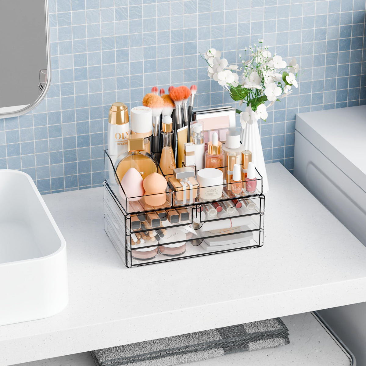 Yieach foundation and lipstick compartments streamline daily beauty routines.