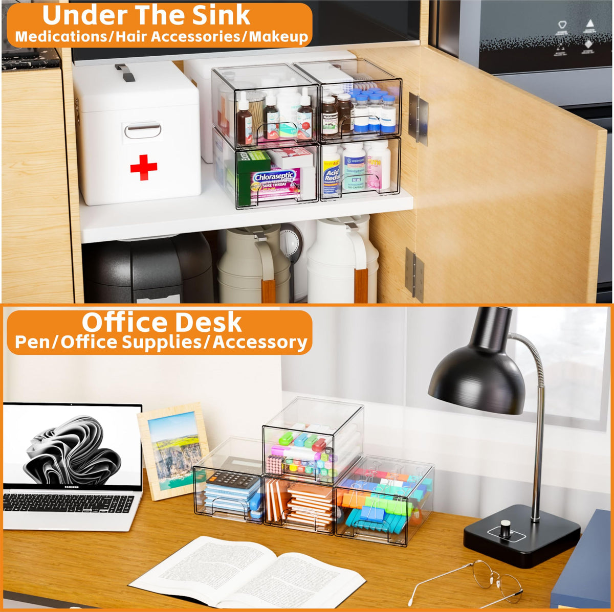 Yieach hair accessory storage holds clips and bands in one clear unit