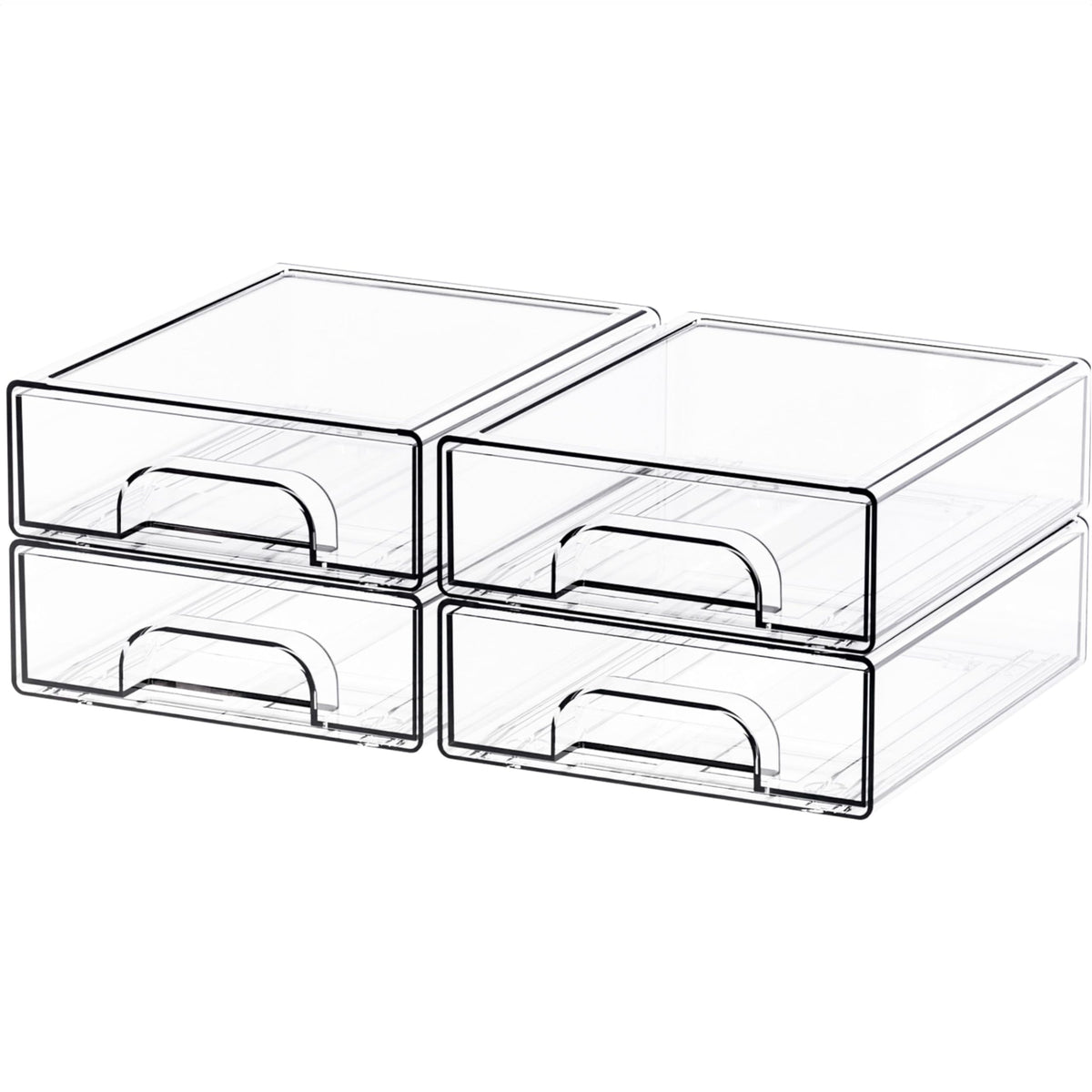 Yieach four-pack clear stackable drawers side view for desk organization