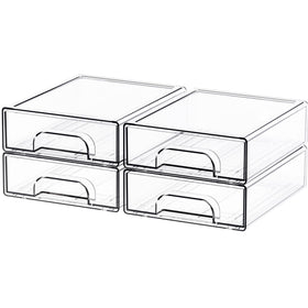 Yieach four-pack clear stackable drawers side view for desk organization