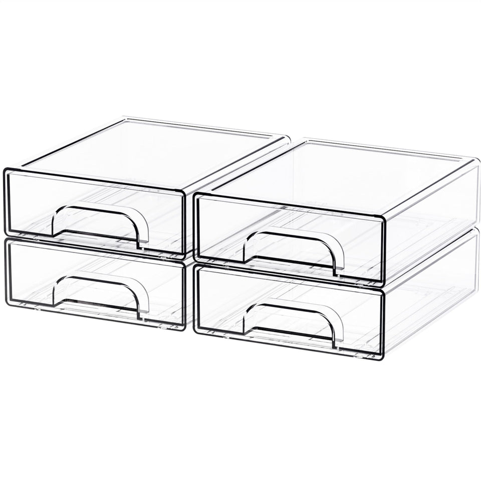 Yieach four-pack clear stackable drawers side view for desk organization