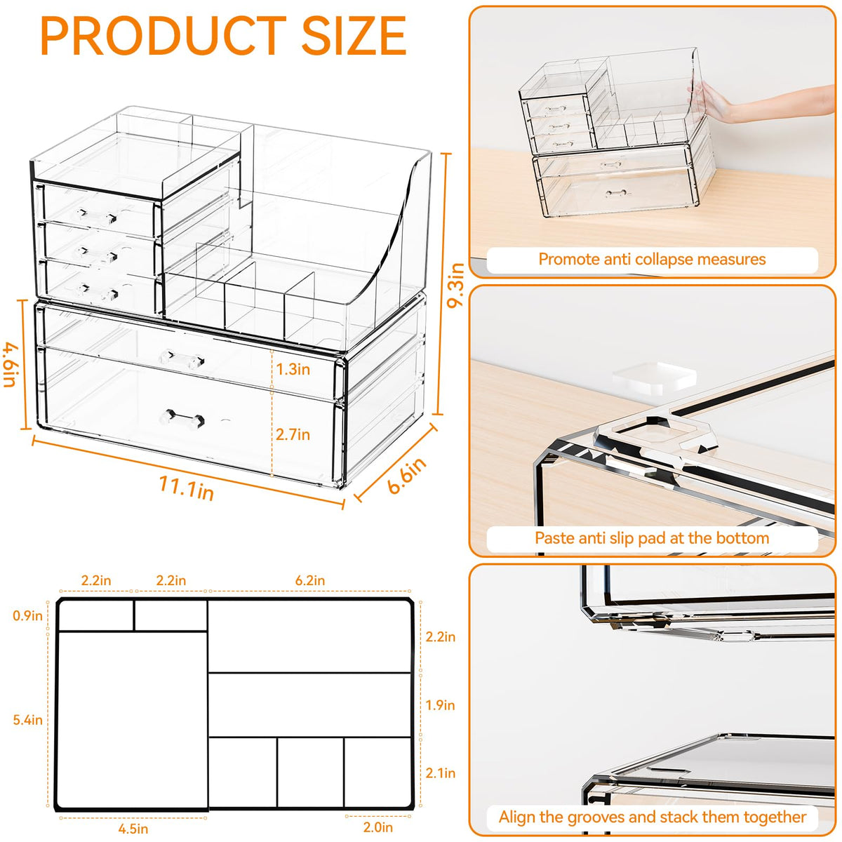 Yieach stackable cosmetics storage tower maximizes vanity space
