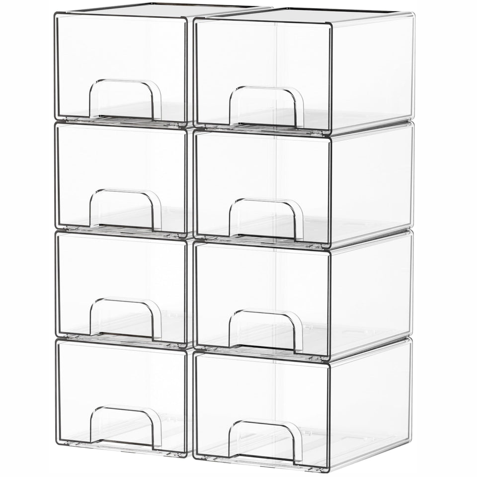 Yieach 8-pack stackable drawers with anti-slip rails for secure storage.