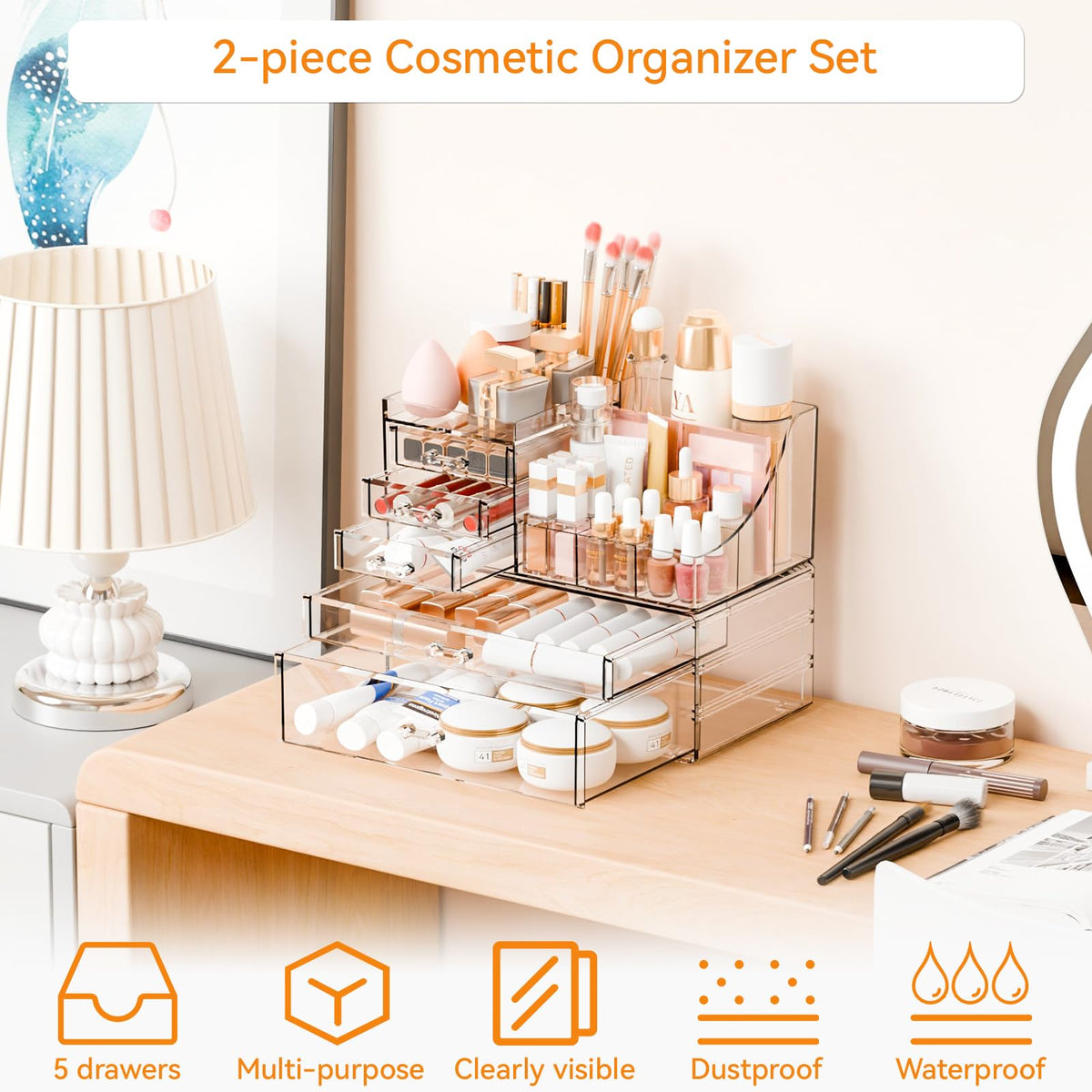 Yieach vanity countertop organizer on dresser for clutter control