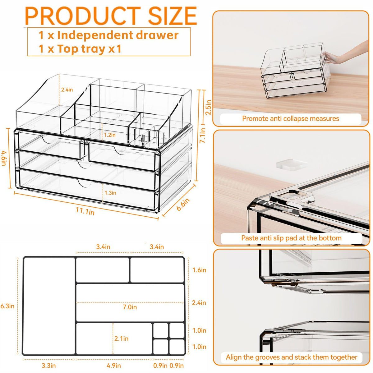 Yieach vanity organizer with drawers keeps cosmetics organized and visible.