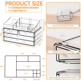 Yieach vanity organizer with drawers keeps cosmetics organized and visible.