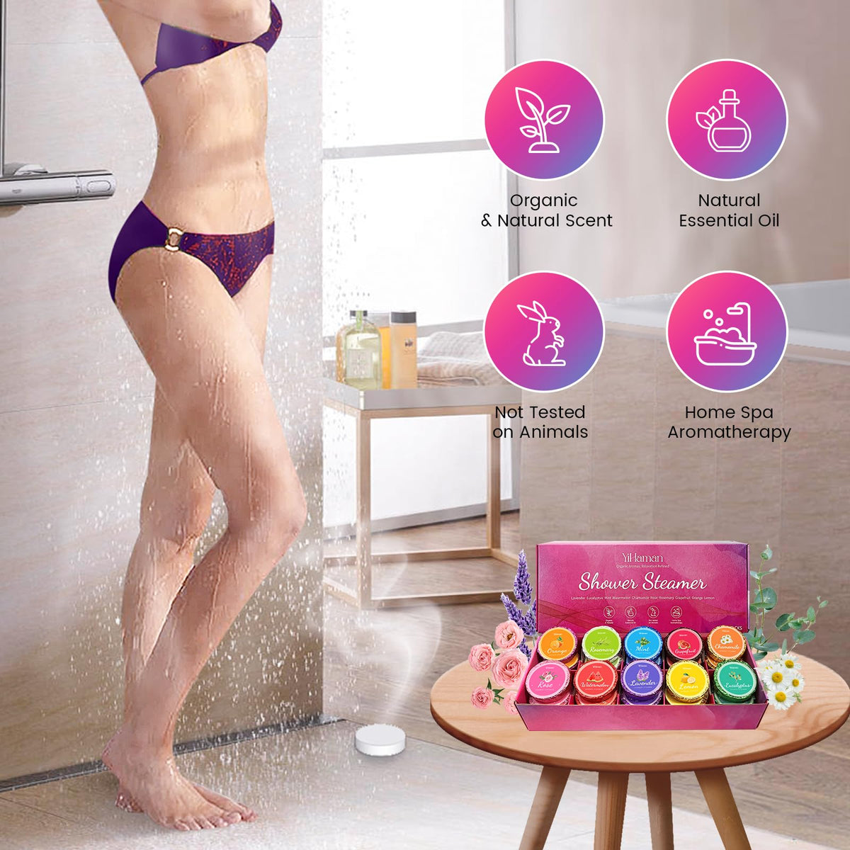 YiHaman chamomile shower steamer offers a soothing fragrance during wash.