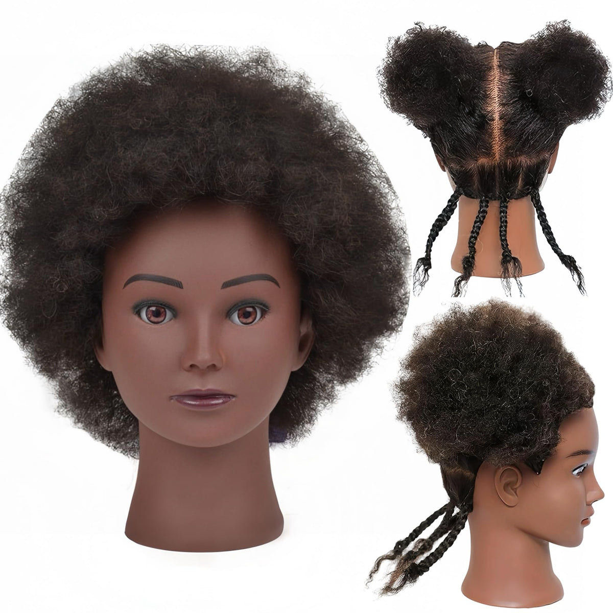 Yiifiulyn Afro hair mannequin head for braiding with real hair, ideal practice tool
