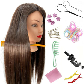Yiifiulyn black mannequin head with hair for braiding, ideal for cosmetology practice.