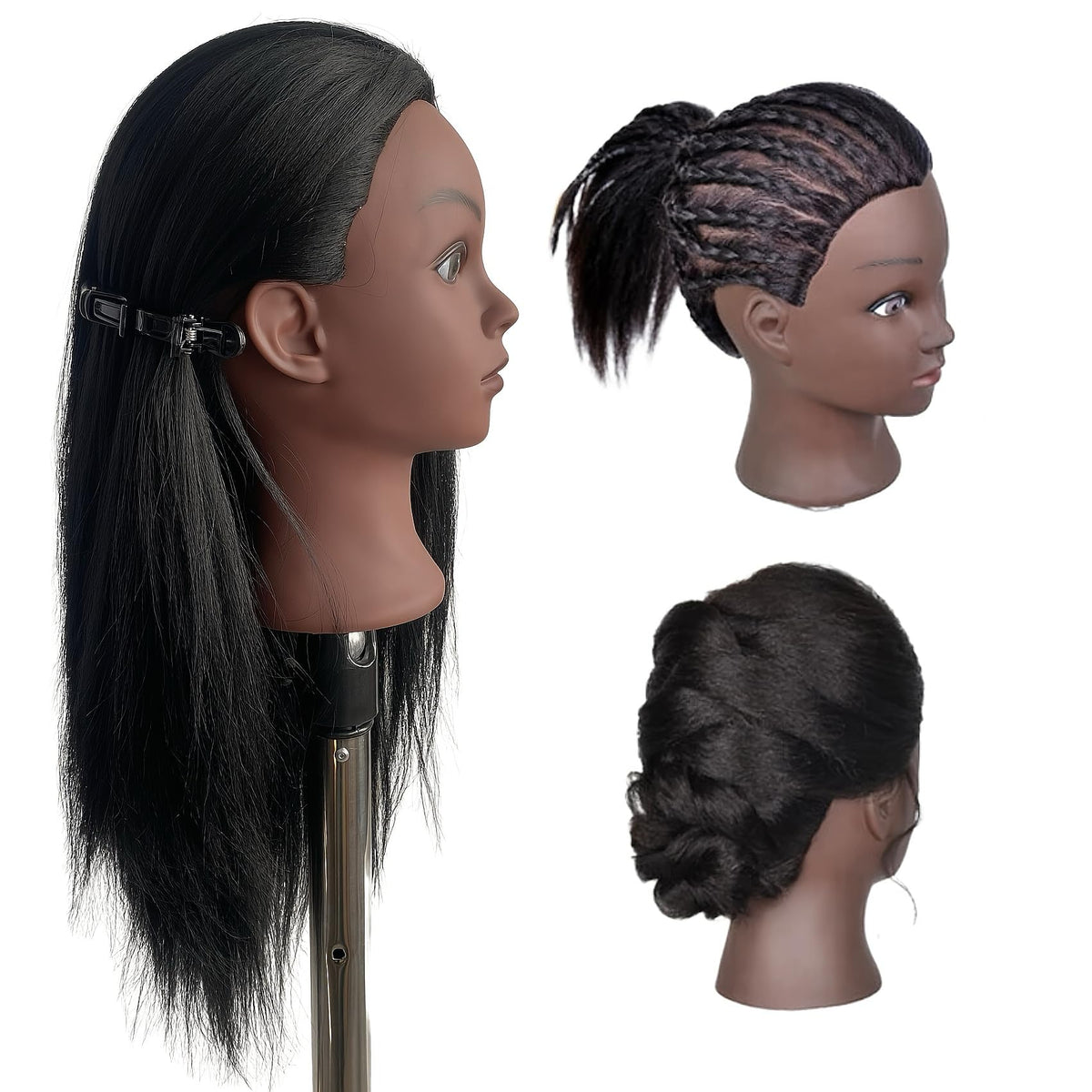 Yiifiulyn black mannequin head hair length 27 inches for long style demos.