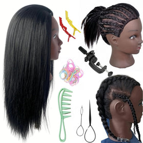 Yiifiulyn braiding mannequin head with hair for diverse styles and practice.