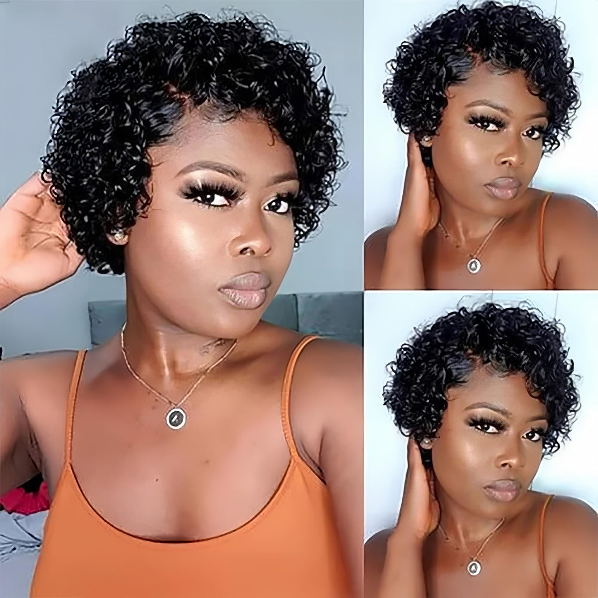 Yiifiulyn pixie cut wig front view with natural lace-front for seamless hairline.